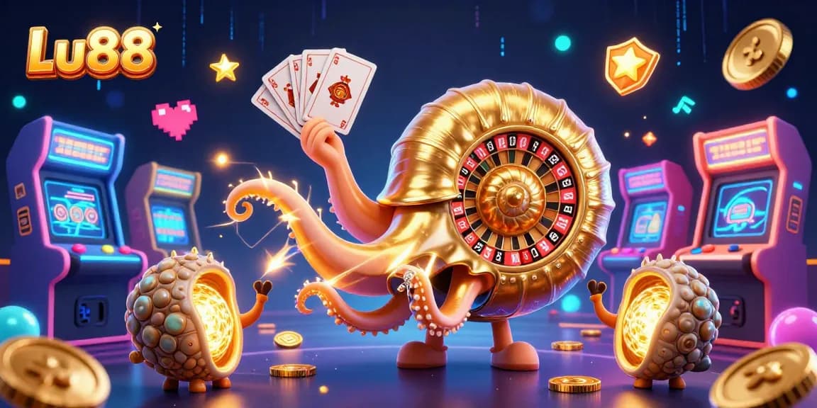 Experience thrilling gameplay at Lu88 with our vibrant 3D casino illustration featuring a giant nautilus and glowing game elements.