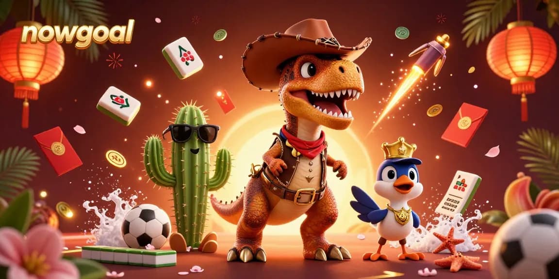 Engage with Nowgoal's sports betting thrill as T-Rex cowboy, cactus sidekick, and roadrunner sheriff showcase dynamic action.