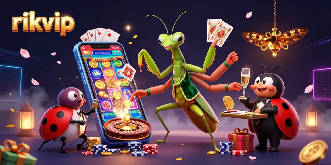 Experience exhilarating gaming at rikvip with cartoon characters and vibrant casino elements.