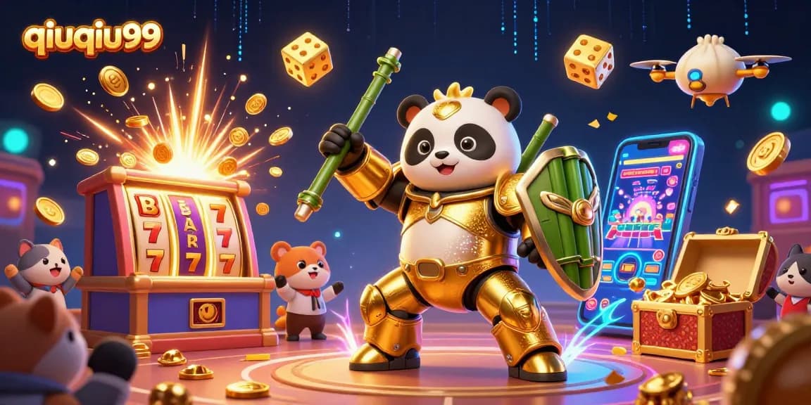 Experience the thrill of qiuqiu99 with a golden panda in a dynamic casino scene.