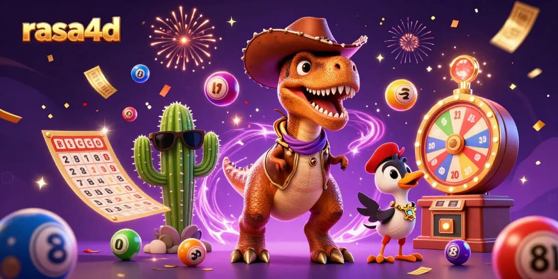 Mengguncang lotere di dunia rasa4d dengan kartu bingo T-Rex dan hujan uang.