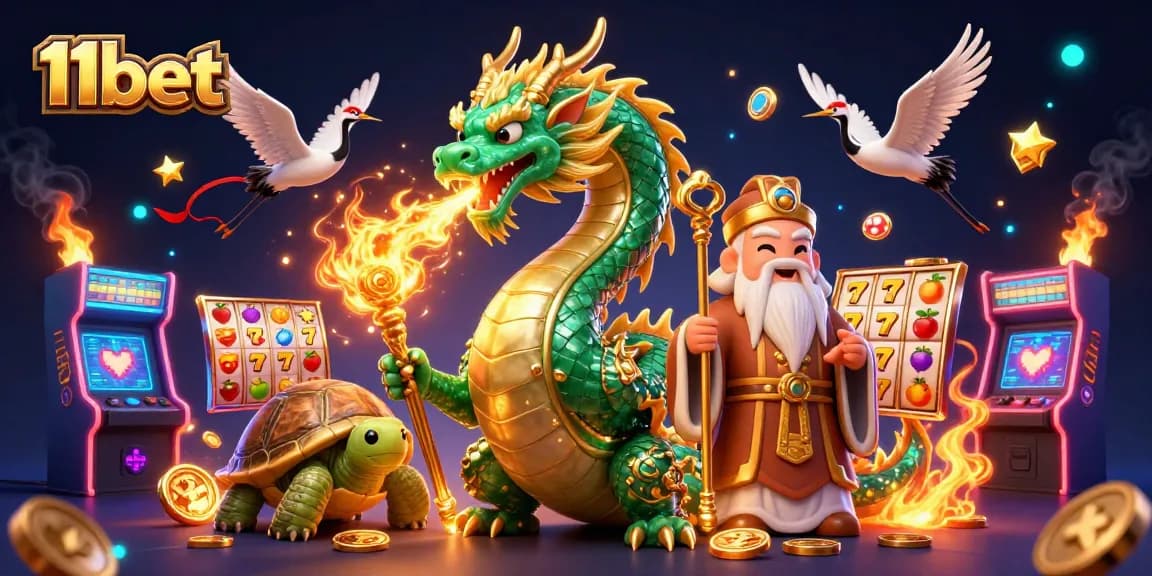 Experience exciting gameplay with 11bet featuring a vibrant scene of a jade dragon and lucky symbols.