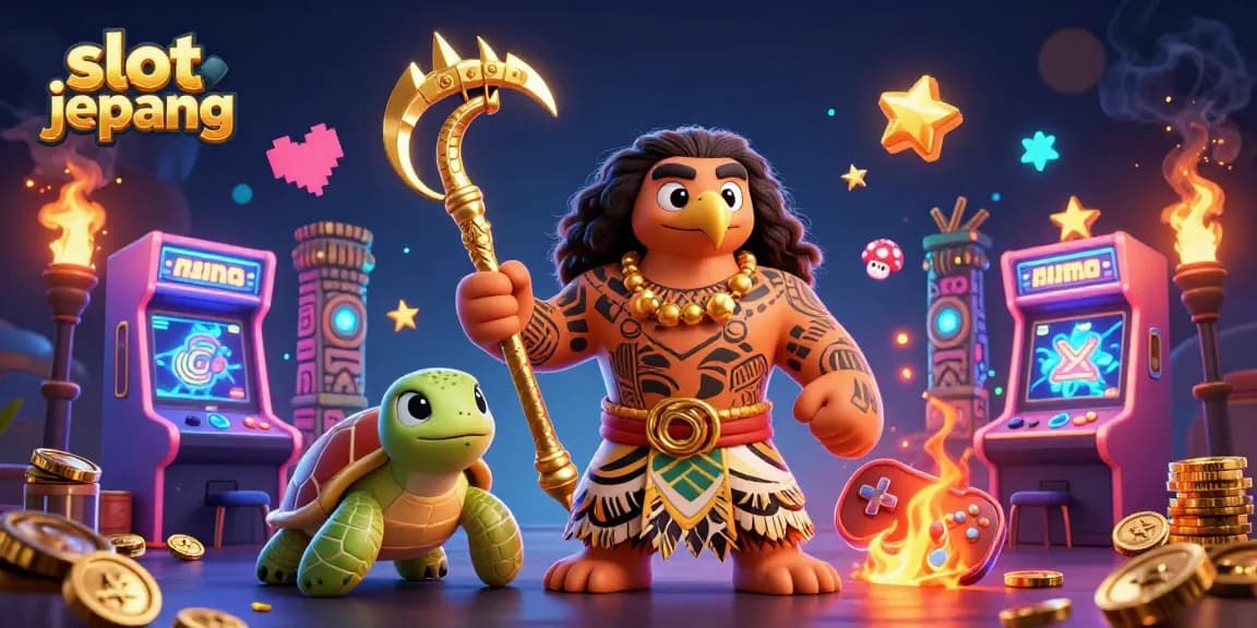 Engage with slot jepang in a vibrant, dynamic 3D casino scene featuring characters and game elements.