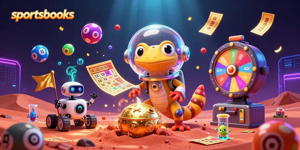 Engage with dynamic sportsbooks action at a vibrant Martian-themed casino scene