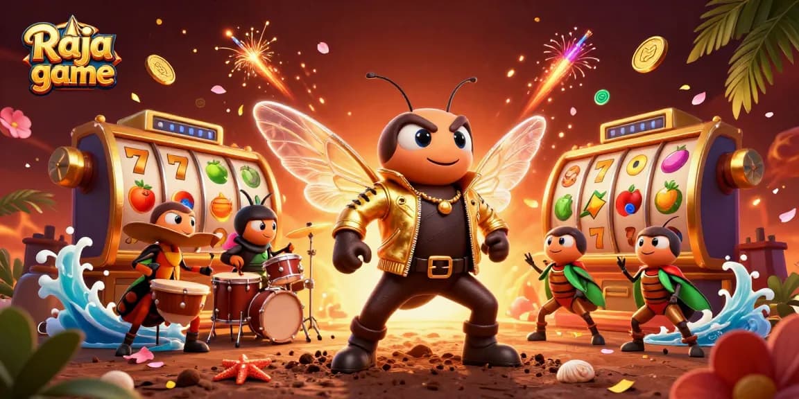 Players immerse in Raja game slots, celebrating with vibrant 3D illustrations and rewards.