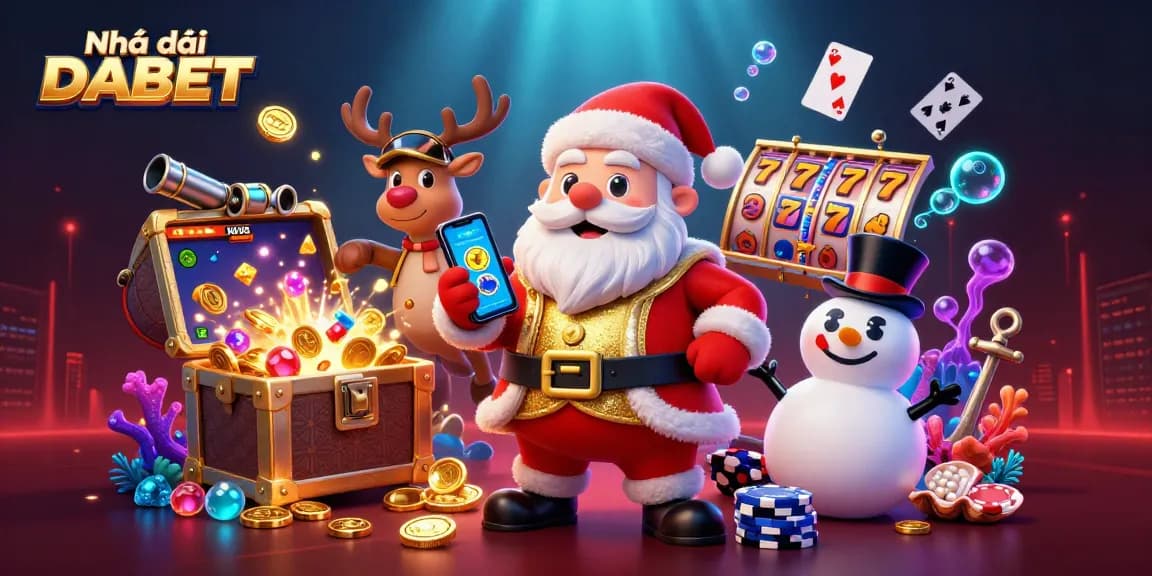 Experience thrilling gameplay at Nhà cái DABET with eye-catching slot machines and festive characters.