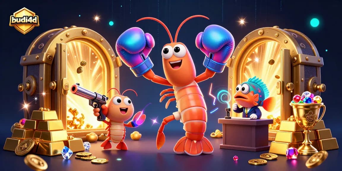 Experience thrilling moments with budi4d as the cartoon mantis shrimp and allies showcase epic wins in a vibrant casino world.