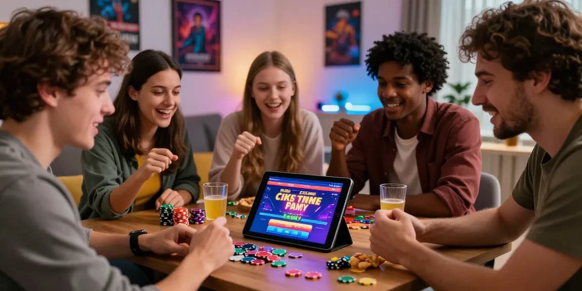 Friends enjoying games on new UK casino sites in a cozy game night.