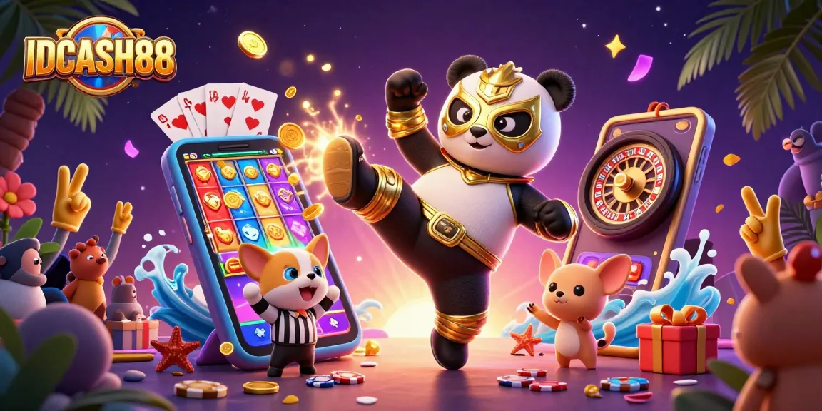 Experience thrilling gameplay with IDCASH88's exciting slot games featuring vibrant characters and rich casino elements.