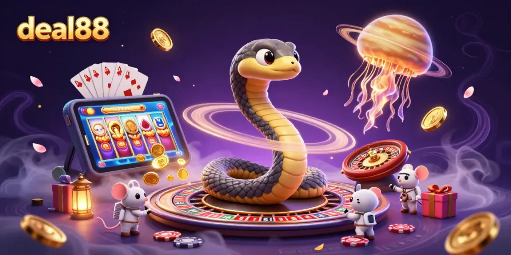 Engage with deal88 by spinning the roulette with cosmic characters in a vibrant casino scene.