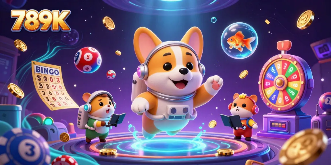 Experience thrilling gameplay at 789K with vivid scenes of floating casino elements and characters.