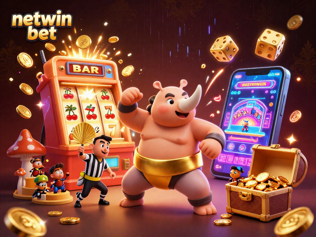Experience netwin bet excitement with a dynamic 3D casino illustration featuring vibrant characters and action elements.
