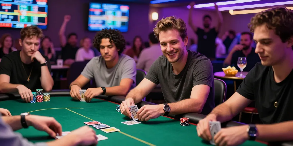 Poker Idn Terpercaya players in an intense casino game, showcasing excitement and high stakes.