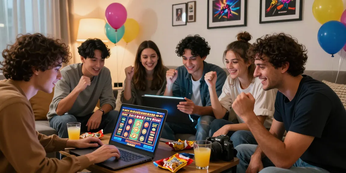 Friends celebrating winning rajakhodam89 login slot game in a cozy setting.