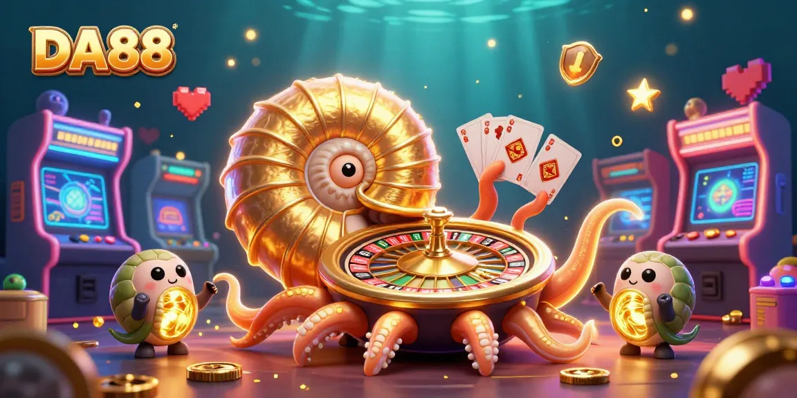 Engage with DA88's thrilling gaming experience featuring a majestic nautilus and glowing game elements.
