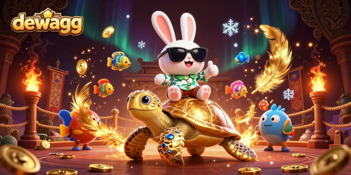 Experience the thrill of dewagg while the lucky rabbit celebrates atop a golden sea turtle.