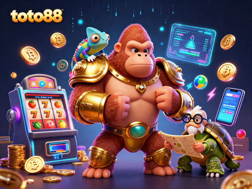Experience thrilling gameplay with toto88 as the gorilla king and friends dive into a vibrant casino scene.