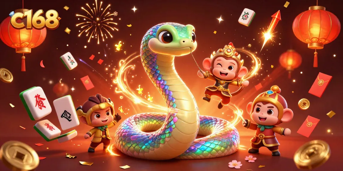 Engage in thrilling gameplay with c168, featuring a vibrant scene of a rainbow serpent and gold-armored monkey king.