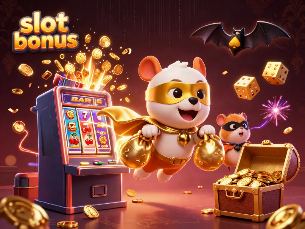 Experience thrilling slot bonus action with a superhero dog and hamster amidst a jackpot explosion.