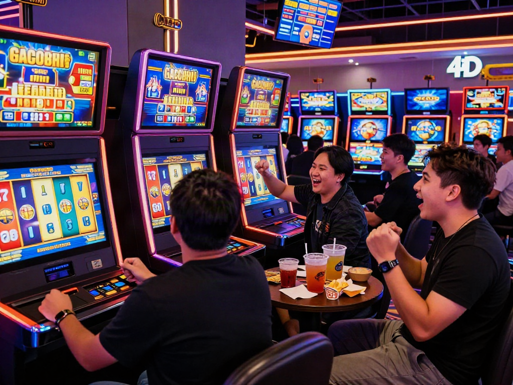 Exciting online gaming scene showcasing players engaged in slot gacor 4d with neon lights and vibrant atmosphere.
