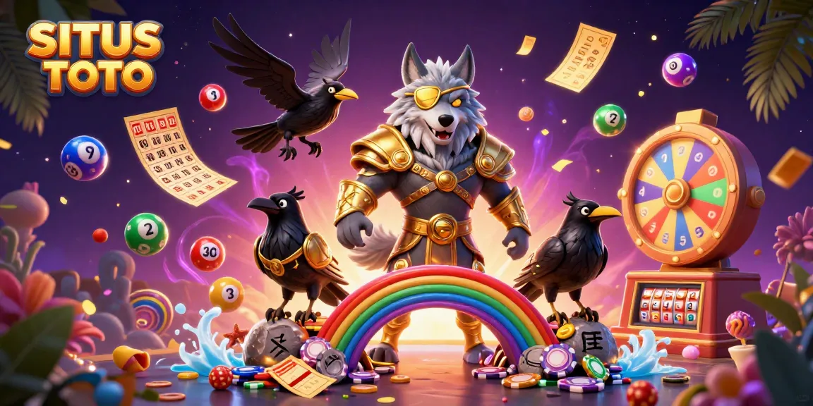 Menghentikan angka menang di SITUS TOTO dengan bola lotere berwarna-warni dan ikon keberuntungan.