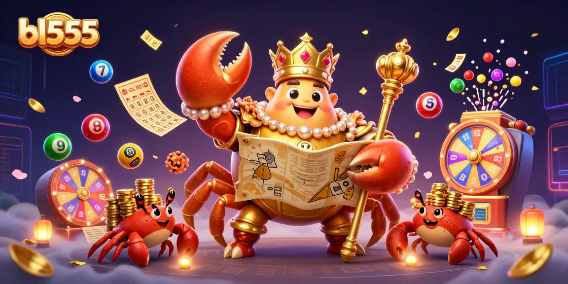 Experience thrilling wins at BL555 with colorful lottery balls and a golden crab emperor.