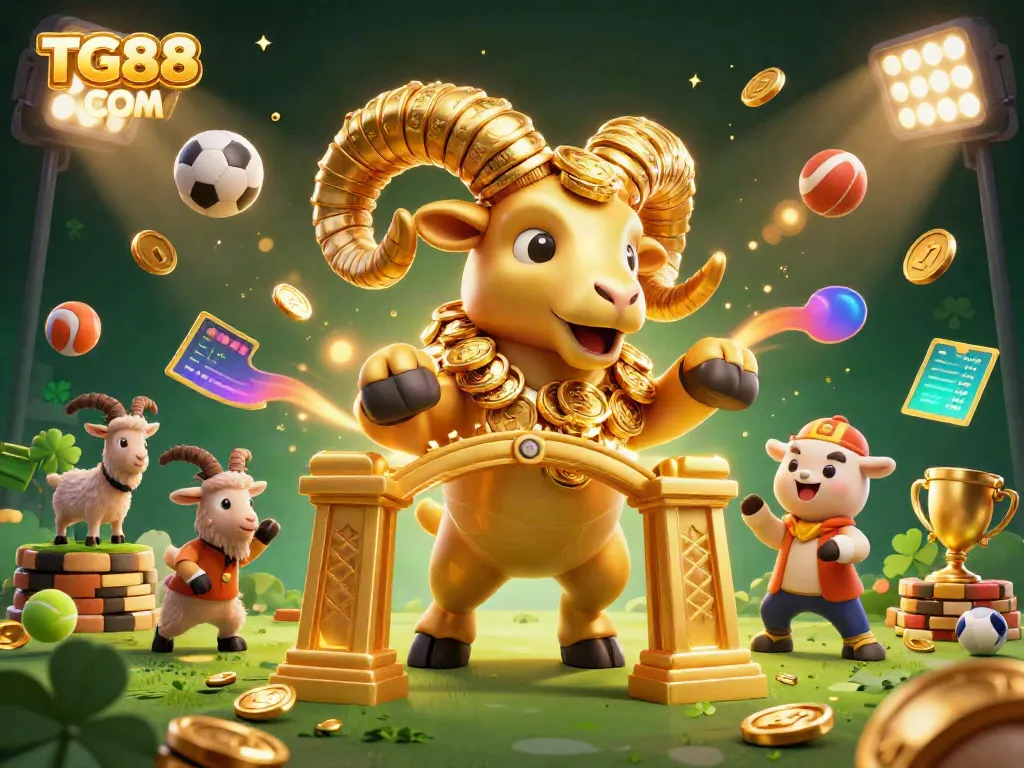 Witness the excitement of TG88 COM as a golden ram charges through a vibrant, dynamic gaming scene.