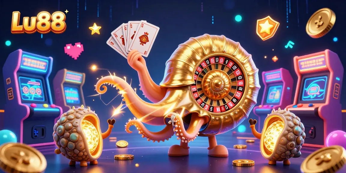 Experience thrilling gameplay at Lu88 with our vibrant 3D casino illustration featuring a giant nautilus and glowing game elements.
