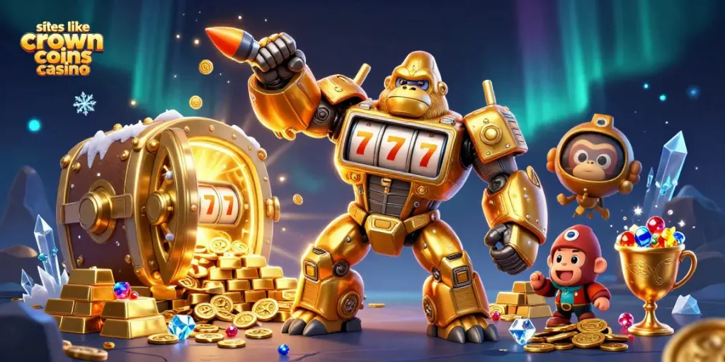 Experience exciting gameplay with sites like crown coins casino in this vibrant 3D illustration.