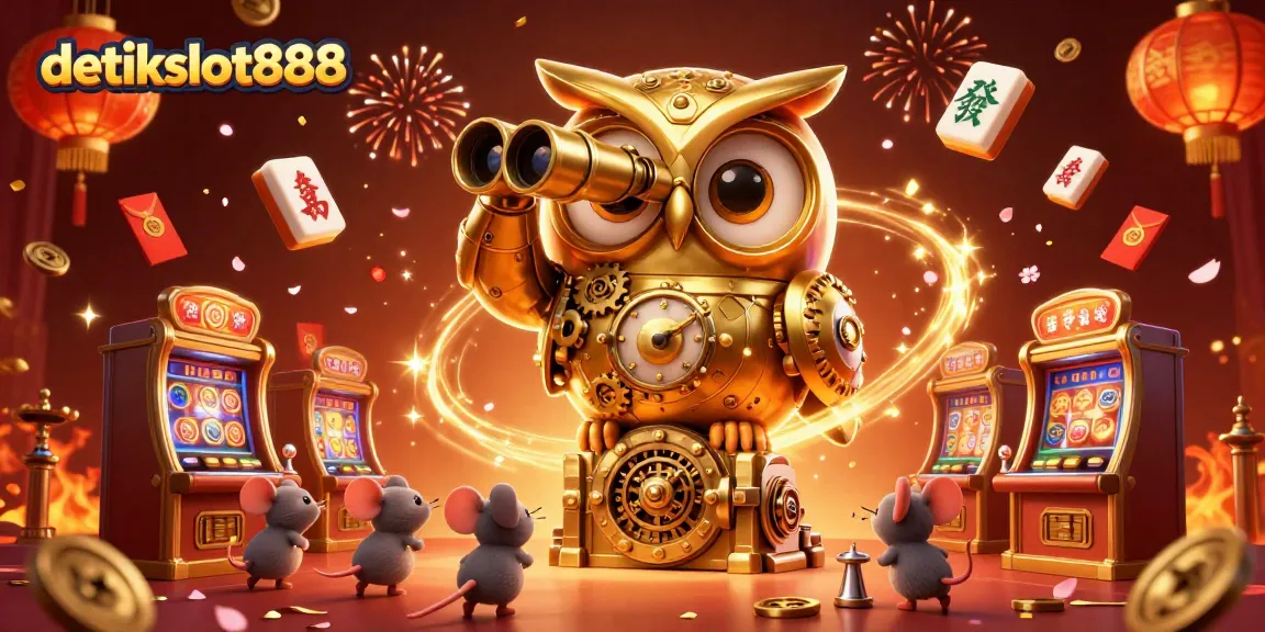 Experience thrilling winnings at detikslot888 with our animated casino scene featuring dynamic slot machines and festive elements.