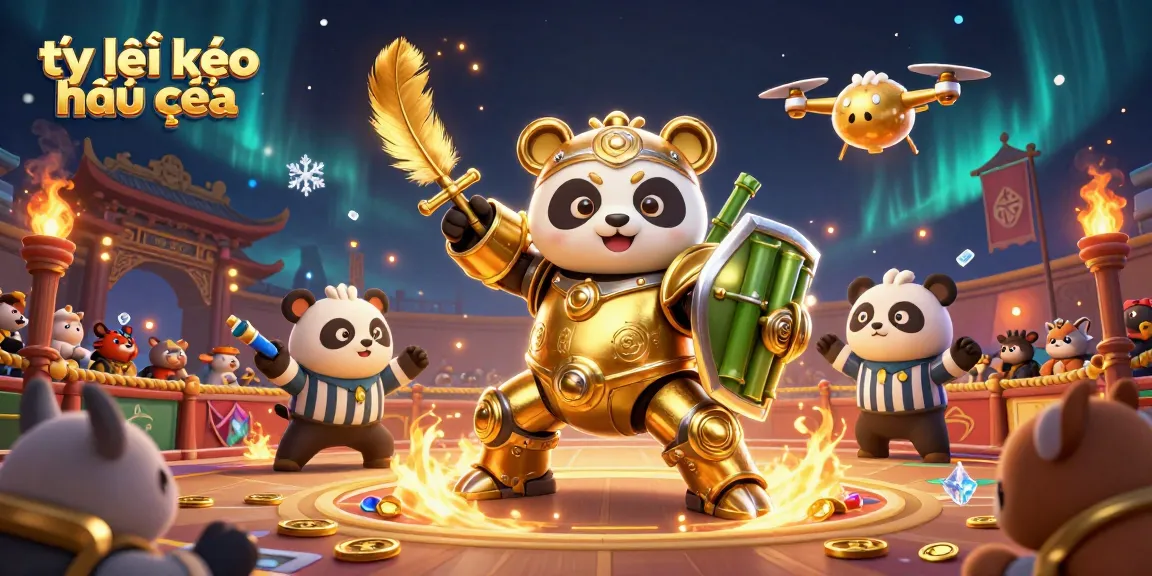 Engage with tỷ lệ kèo nhà cái in a vibrant sports betting arena surrounded by energetic characters.
