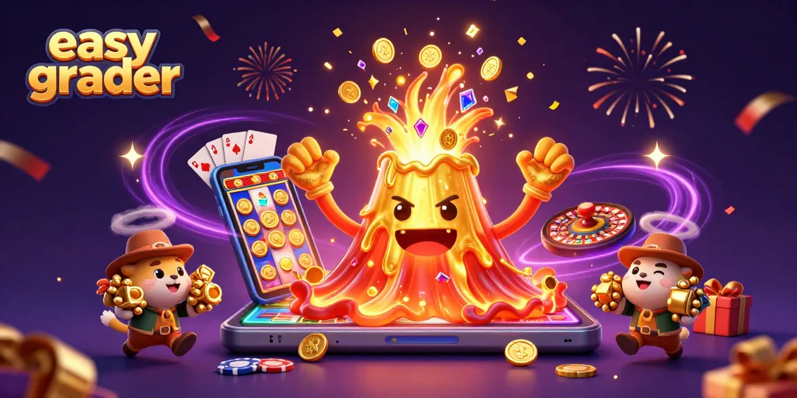 Easy grader tool showcases winning strategies in a dynamic casino scene filled with treasure.