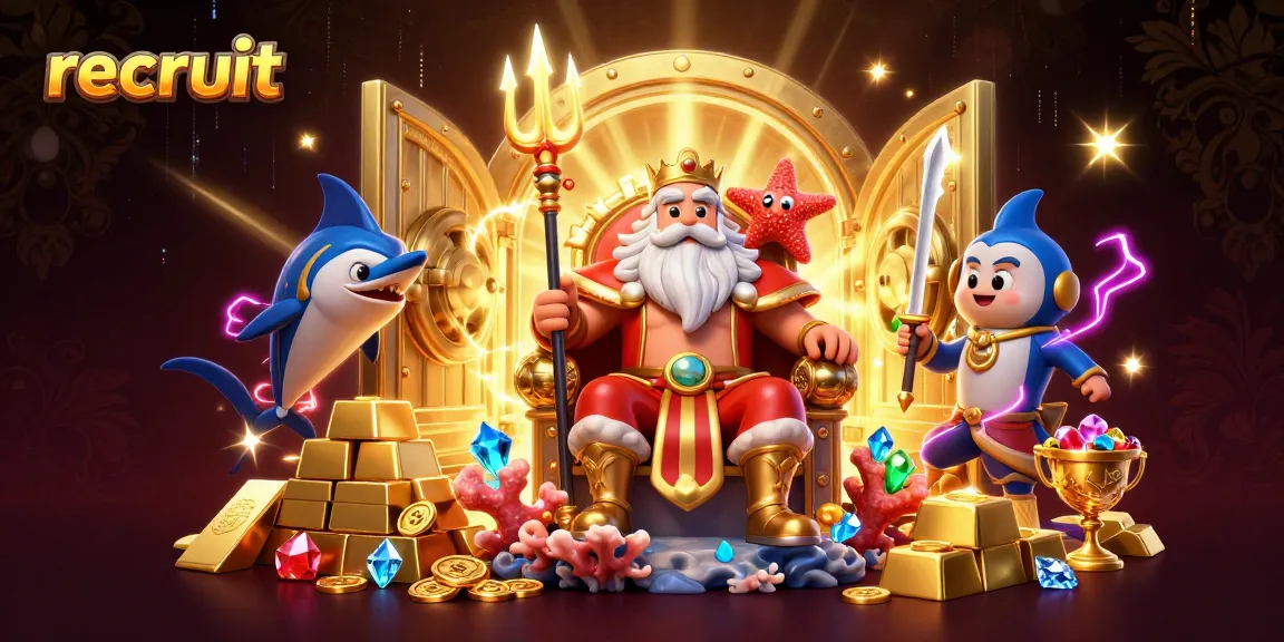 Recruit to explore thrilling gaming adventures with Neptune and treasures in this dynamic casino scene.