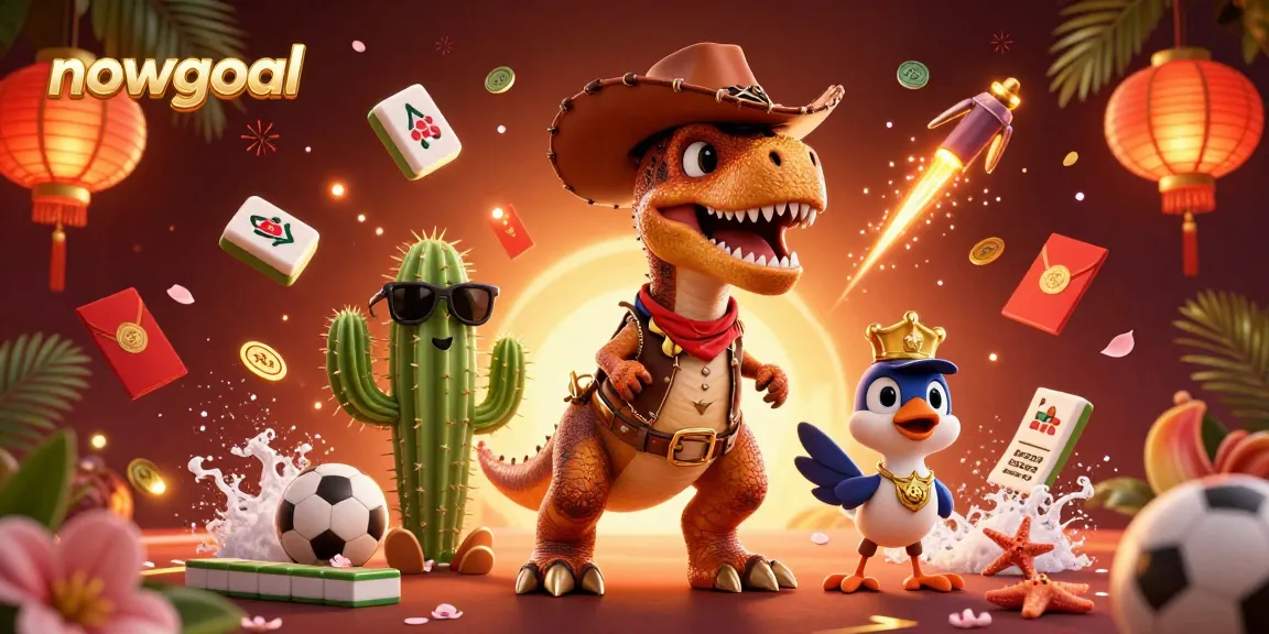 Engage with Nowgoal's sports betting thrill as T-Rex cowboy, cactus sidekick, and roadrunner sheriff showcase dynamic action.