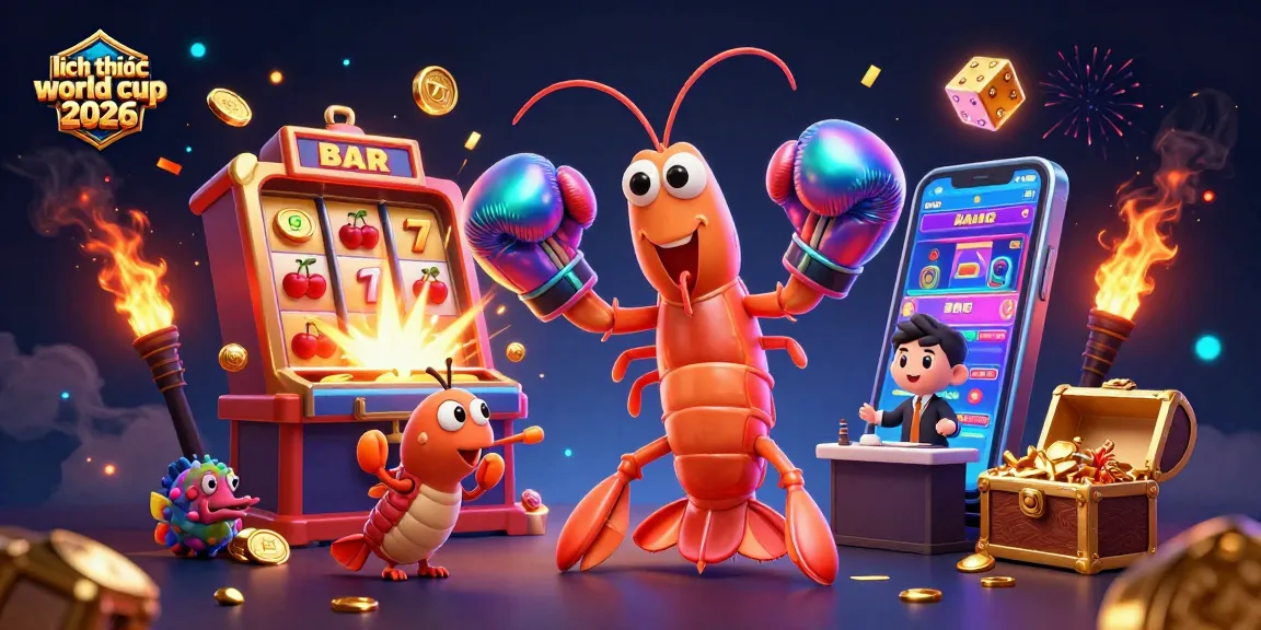 Experience thrilling moments with "lịch thi đấu world cup 2026" surrounded by dynamic casino game elements and vibrant characters.