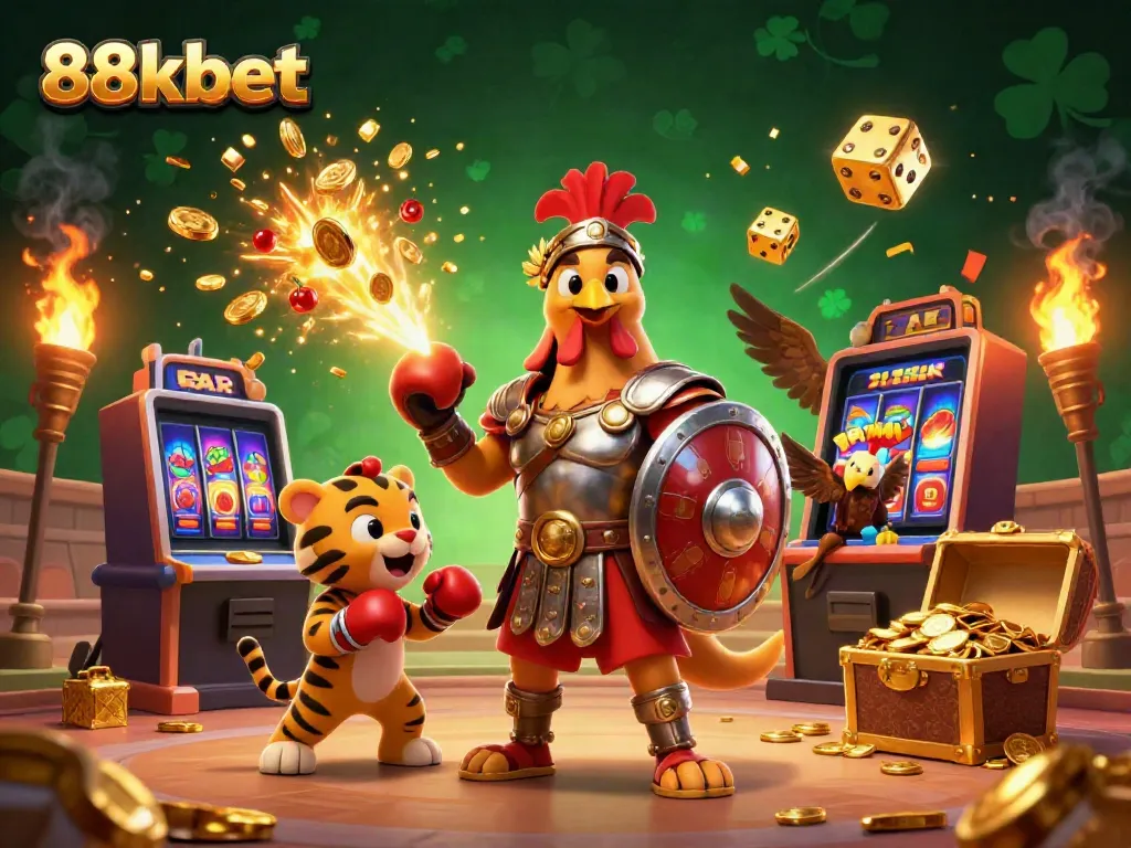 Experience the thrilling action of 88kbet with a dynamic rooster gladiator and jackpot elements