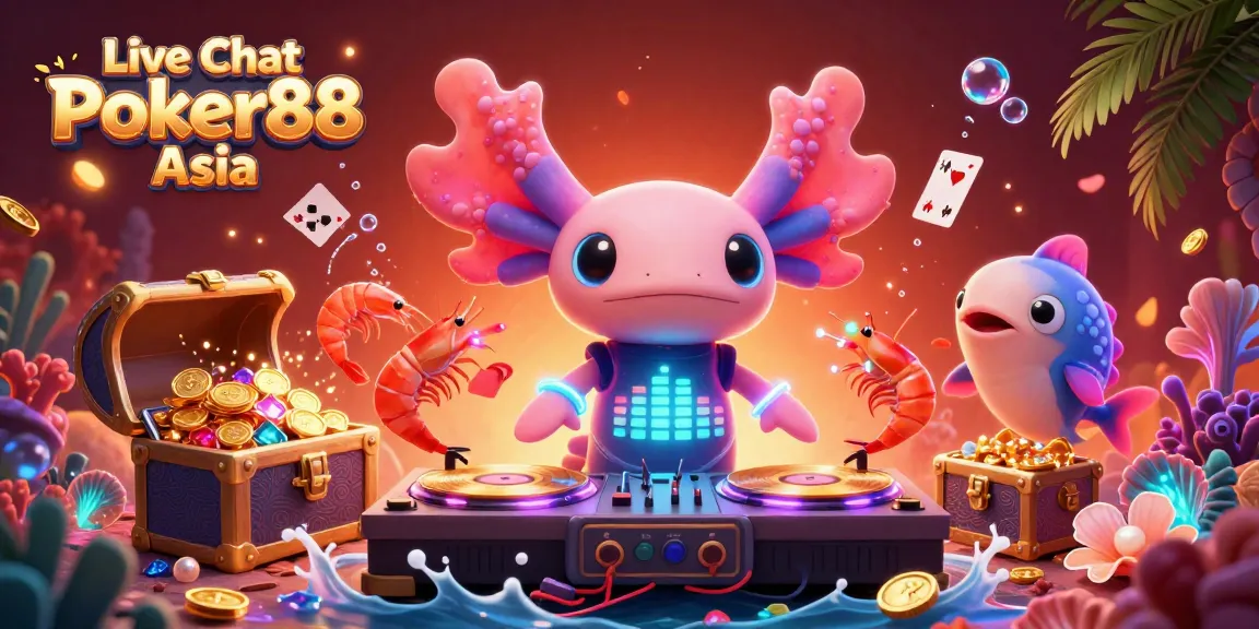 Engage with Live Chat Poker88 Asia through dynamic 3D illustration featuring vibrant characters and casino elements.