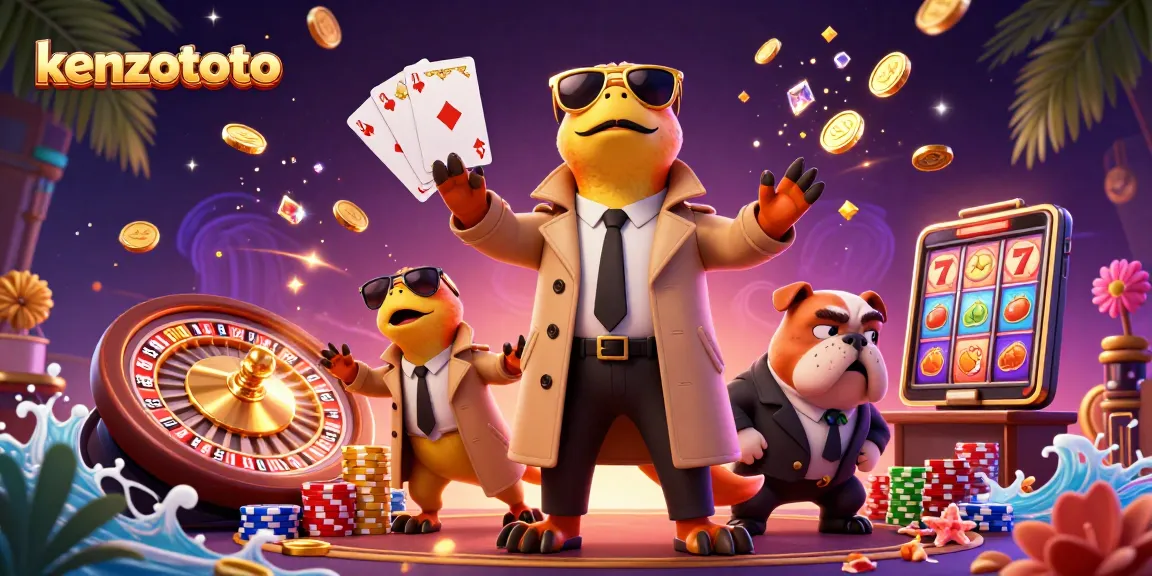 Experience the thrill of kenzototo with vibrant scenes of slot machines and casino elements.