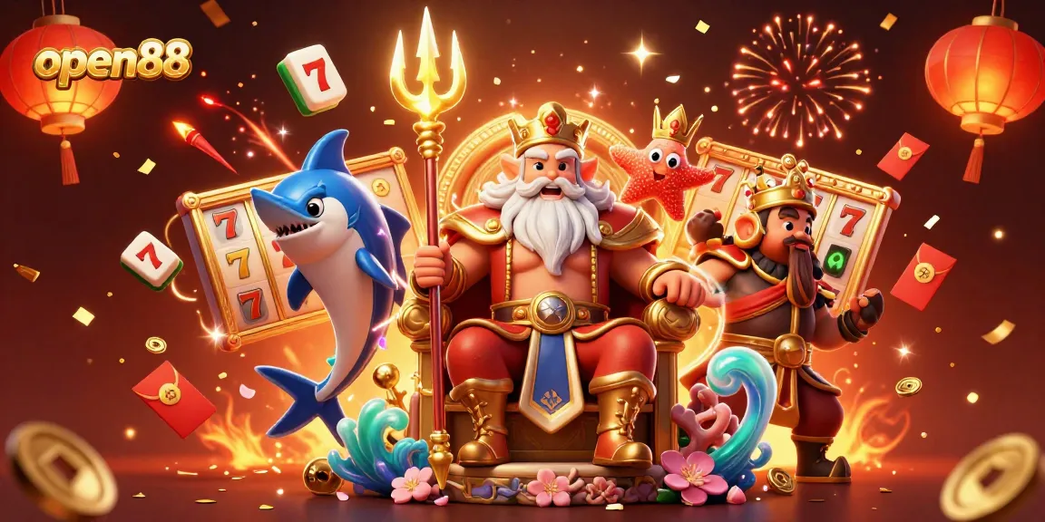 Experience the excitement of open88 with this vibrant and dynamic casino scene filled with games and celebrations.