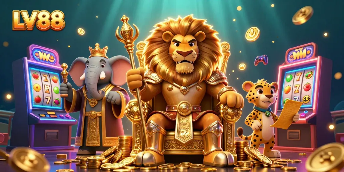 Engage in fun and thrilling slot experiences at LV88 with dynamic casino-themed characters and vibrant elements.