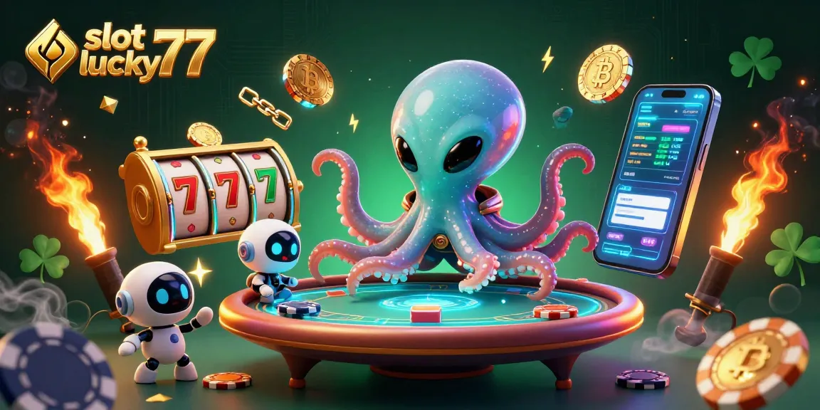 Engage with slot lucky77 in an ultra-detailed 3D animation of a cosmic poker game.