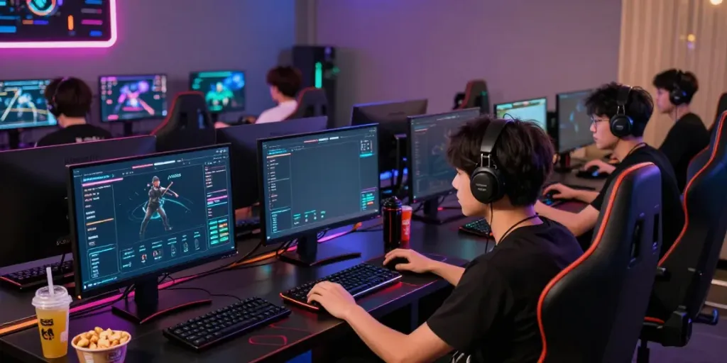 Luxury111 gamers engaging with advanced gyroscopic stability gaming rigs in a vibrant setting.