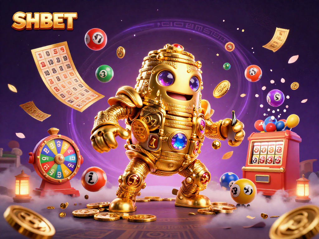 SHBET offers thrilling lottery excitement with vibrant elements in a detailed, engaging design.