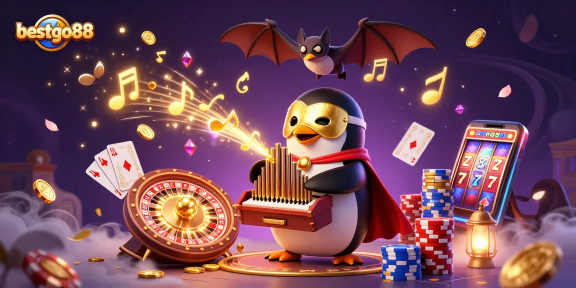 Engage in thrilling gameplay with bestgo88, featuring an opera penguin and a vibrant casino scene.
