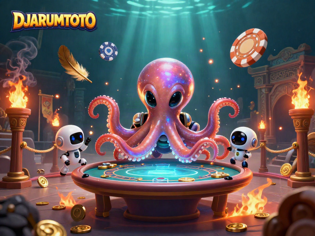 Engage in thrilling gameplay with DJARUMTOTO at an alien poker table in a vibrant scene.