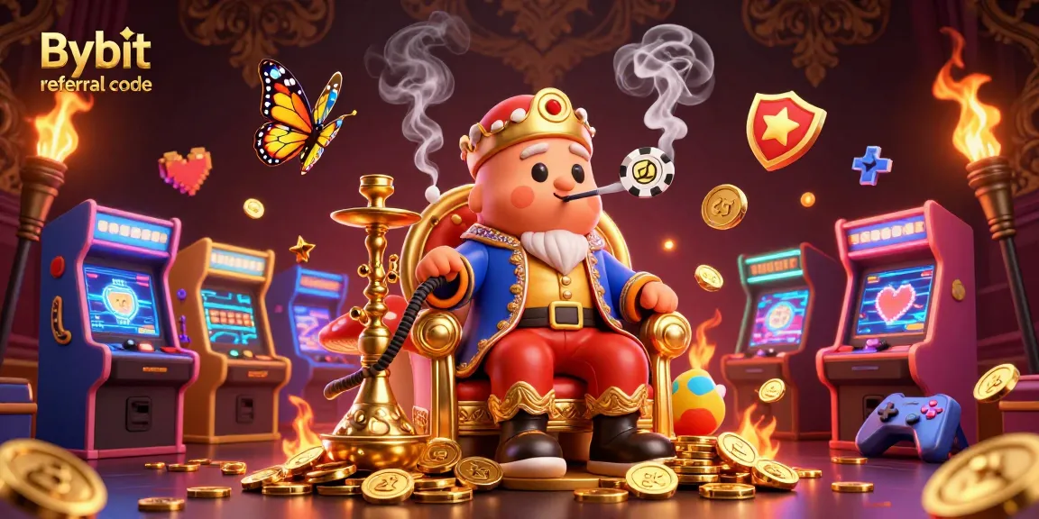 Earn bonuses with Bybit referral code in a rich casino-themed 3D scene showcasing amazing characters and gaming elements.