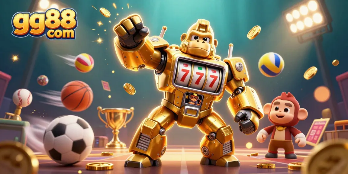 Engage with exciting games at gg88 com featuring a golden gorilla mech with 3D sports elements.