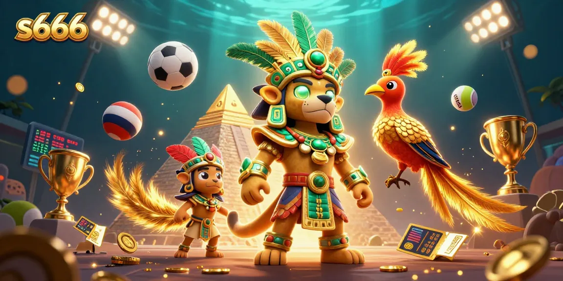 Engage in thrilling casino action at s666 with Mayan priest and golden sports elements.