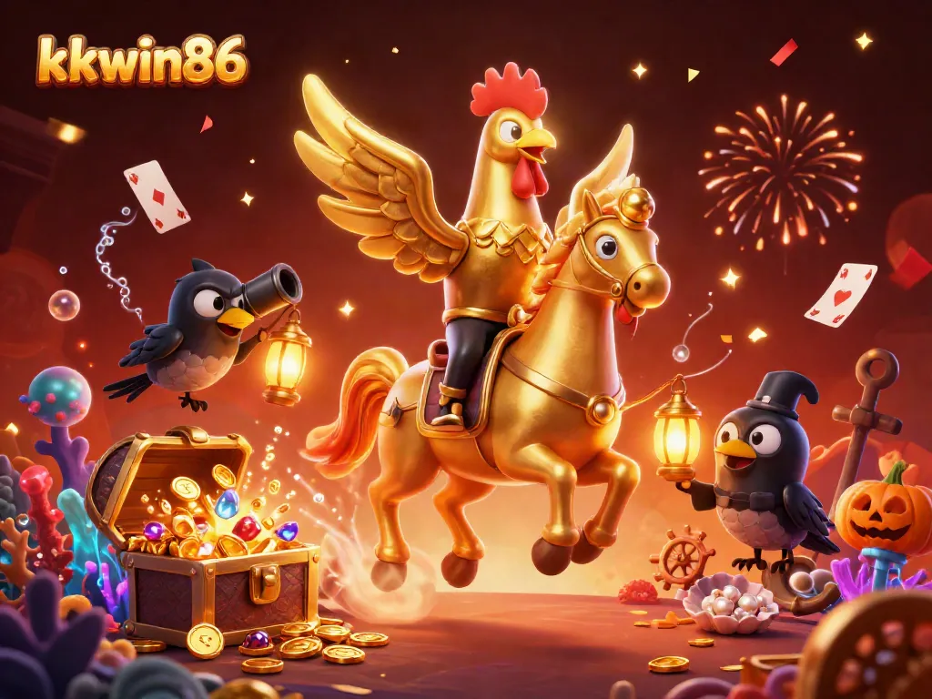 Wager excitingly with kkwin86 in a vibrant casino scene featuring a thrilling golden rooster adventure.