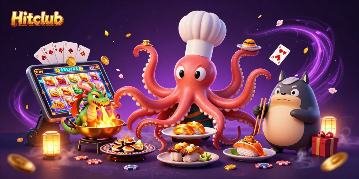 Hitclub offers thrilling gaming action with a dynamic sushi chef octopus and his dragon companion.